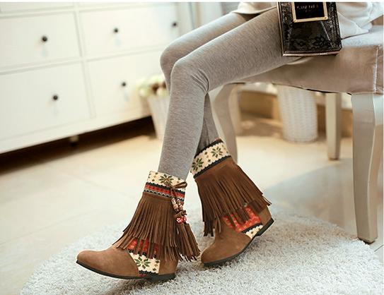 Winter Beads Tassels Plus Size Hidden Heel Boots