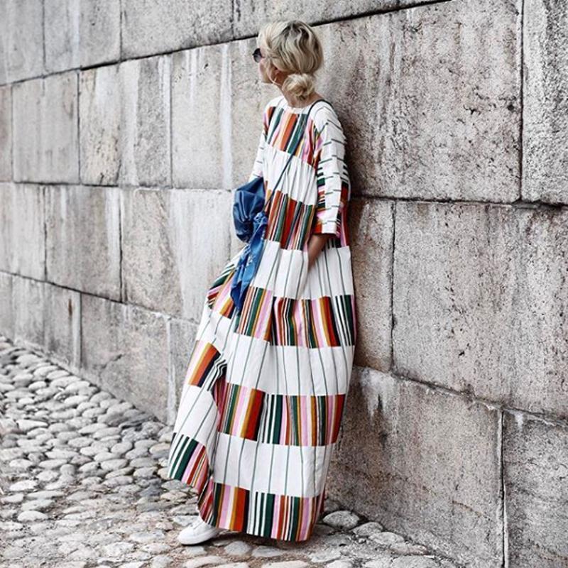 Round Neck Half Sleeve Color Block Casual Dress