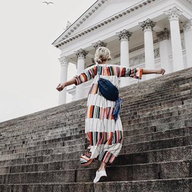 Round Neck Half Sleeve Color Block Casual Dress
