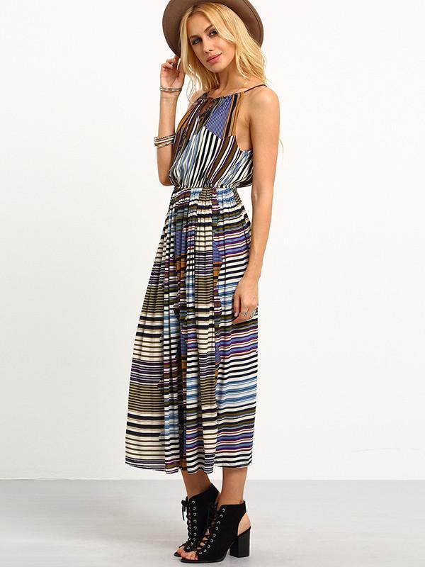 Spaghetti Neckline Beach Floral-Print Bohemia Mini Dress