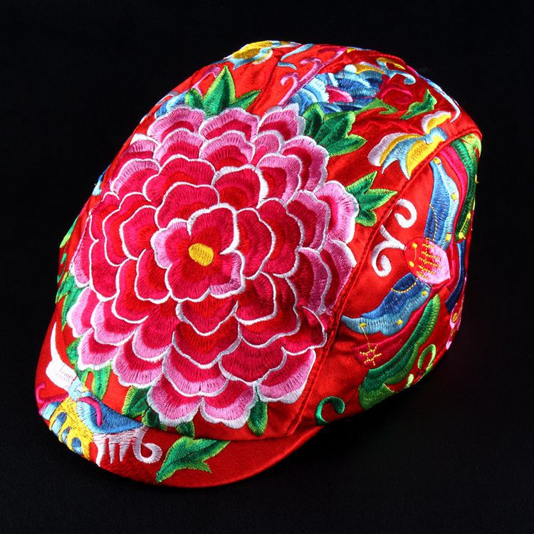 Tibetan Style Embroidered Floral Hat Cap