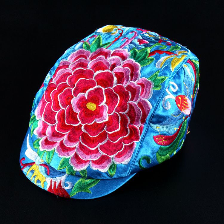 Tibetan Style Embroidered Floral Hat Cap