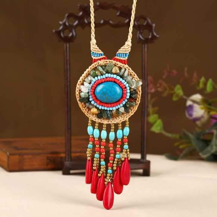 Hand-woven Folk Style Tibet Spike Long Necklace - hiblings