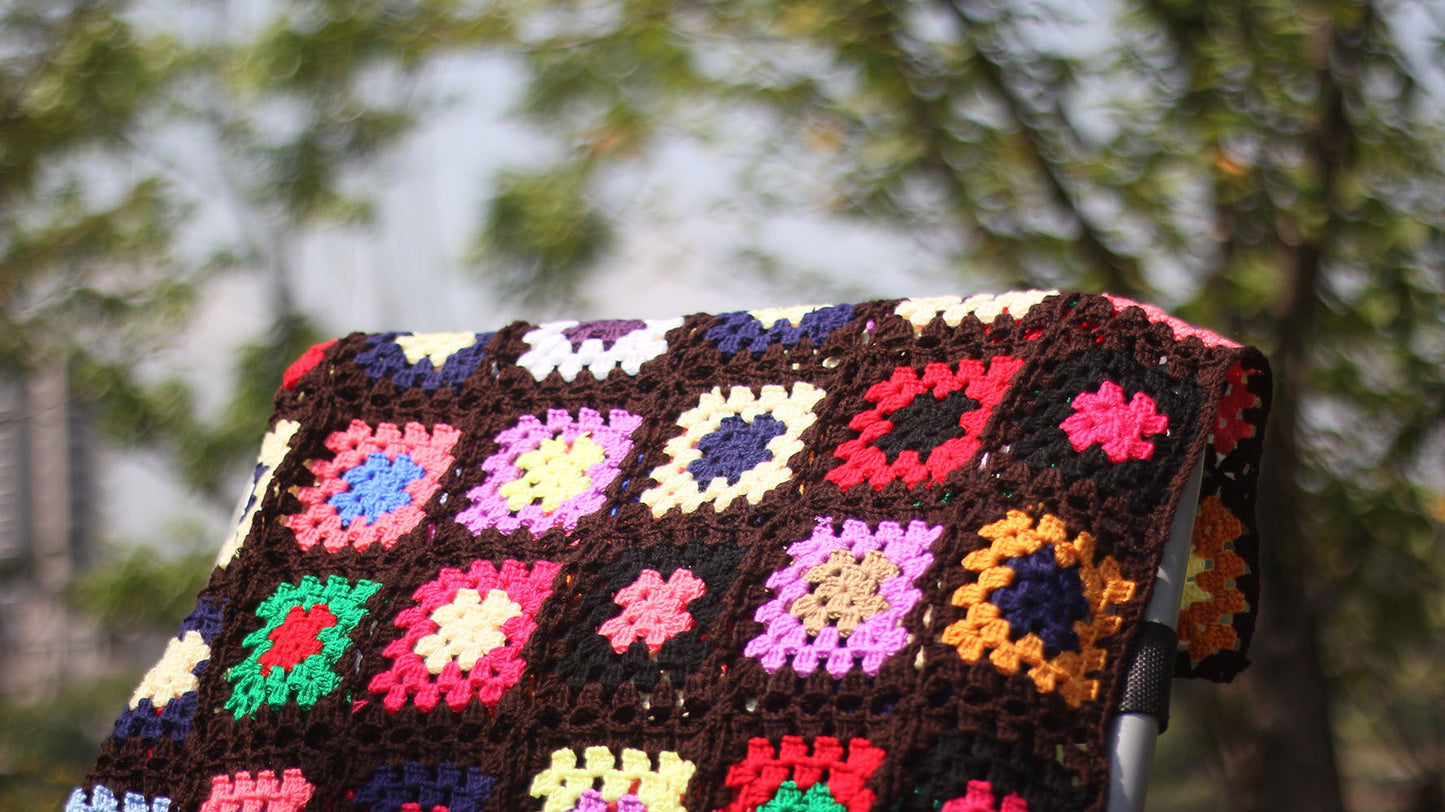 Grandmother's Block Checkered Handmade Crochet Blanket