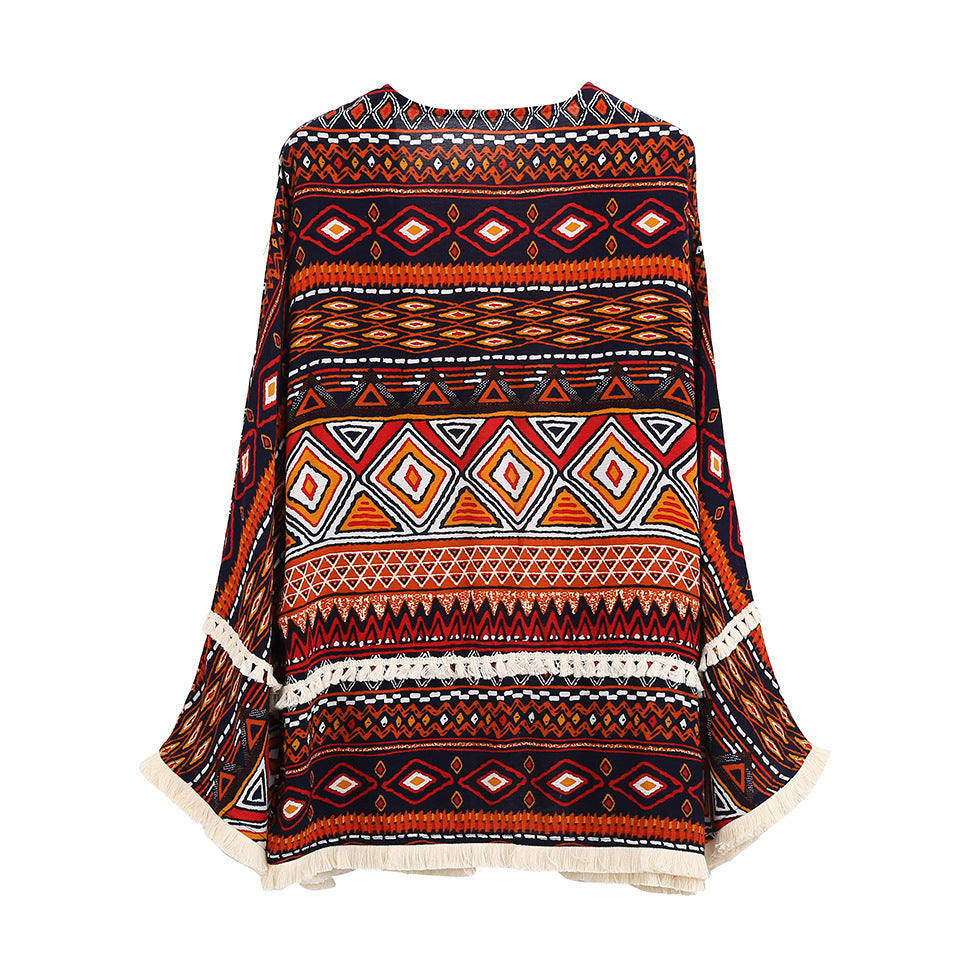 Boho Style Summer Long Sleeve Blouses Beach Cover-ups