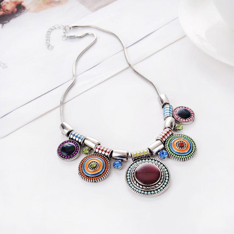 Popular retro luxury national style lady alloy drop oil Bohemia necklace