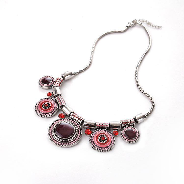 Popular retro luxury national style lady alloy drop oil Bohemia necklace