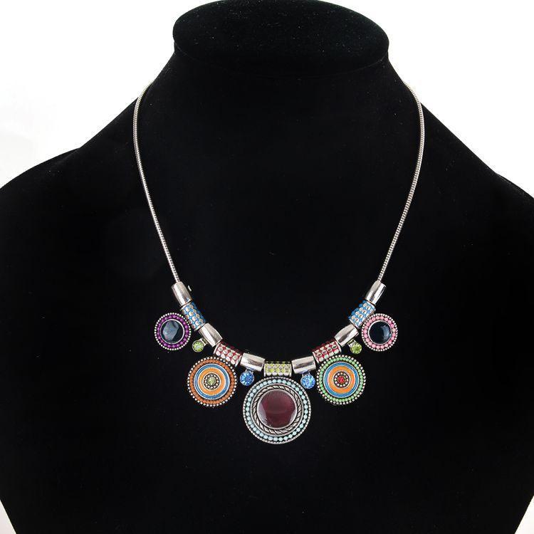 Popular retro luxury national style lady alloy drop oil Bohemia necklace