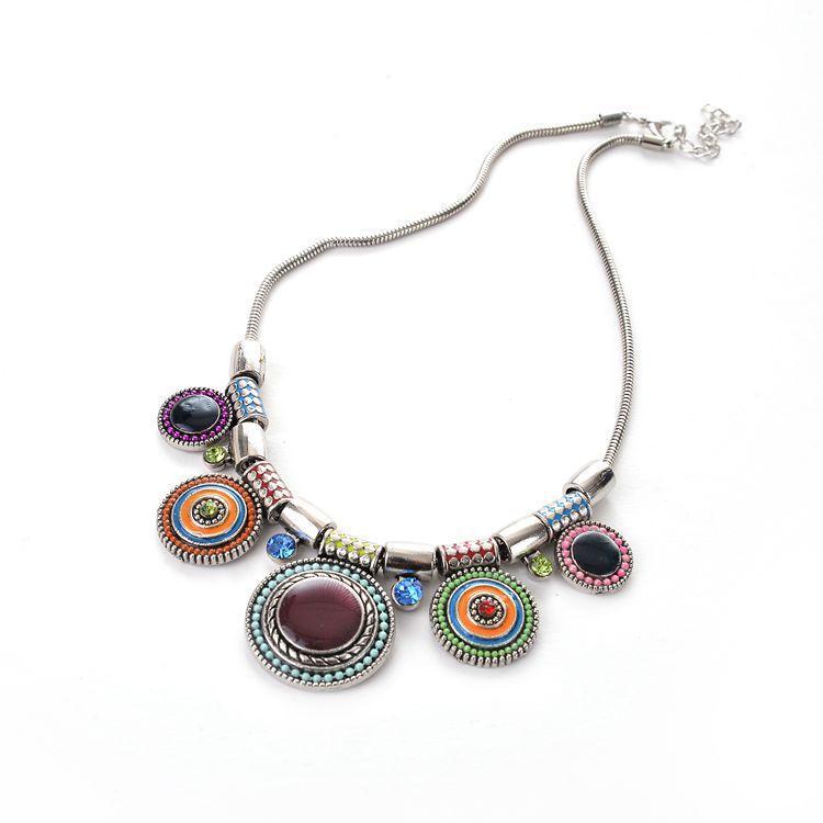 Popular retro luxury national style lady alloy drop oil Bohemia necklace