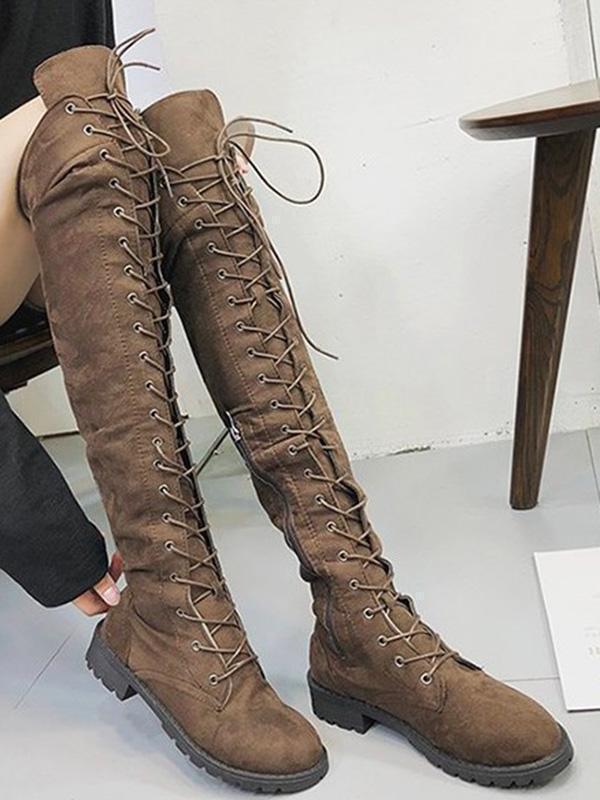 Winter Solid Bandage Over-the-knee Boots