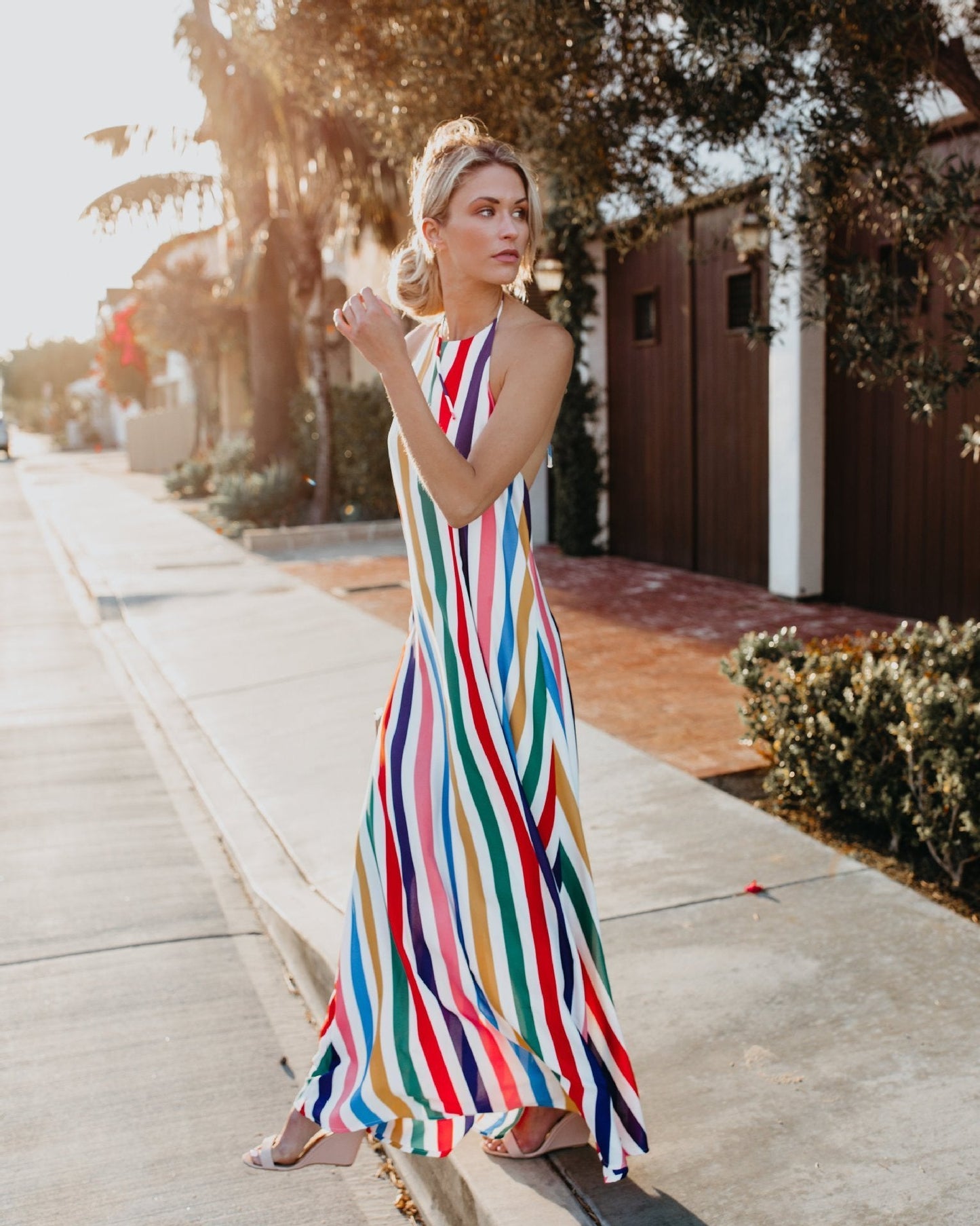 2018 New Print Halter Backless Beach Maxi Dress