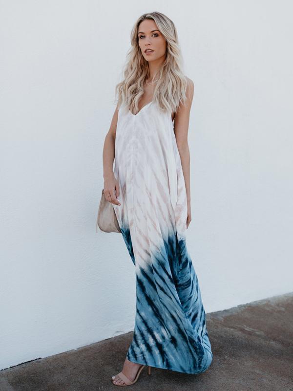 Spaghetti Strap Print Beach Maxi Long Dress
