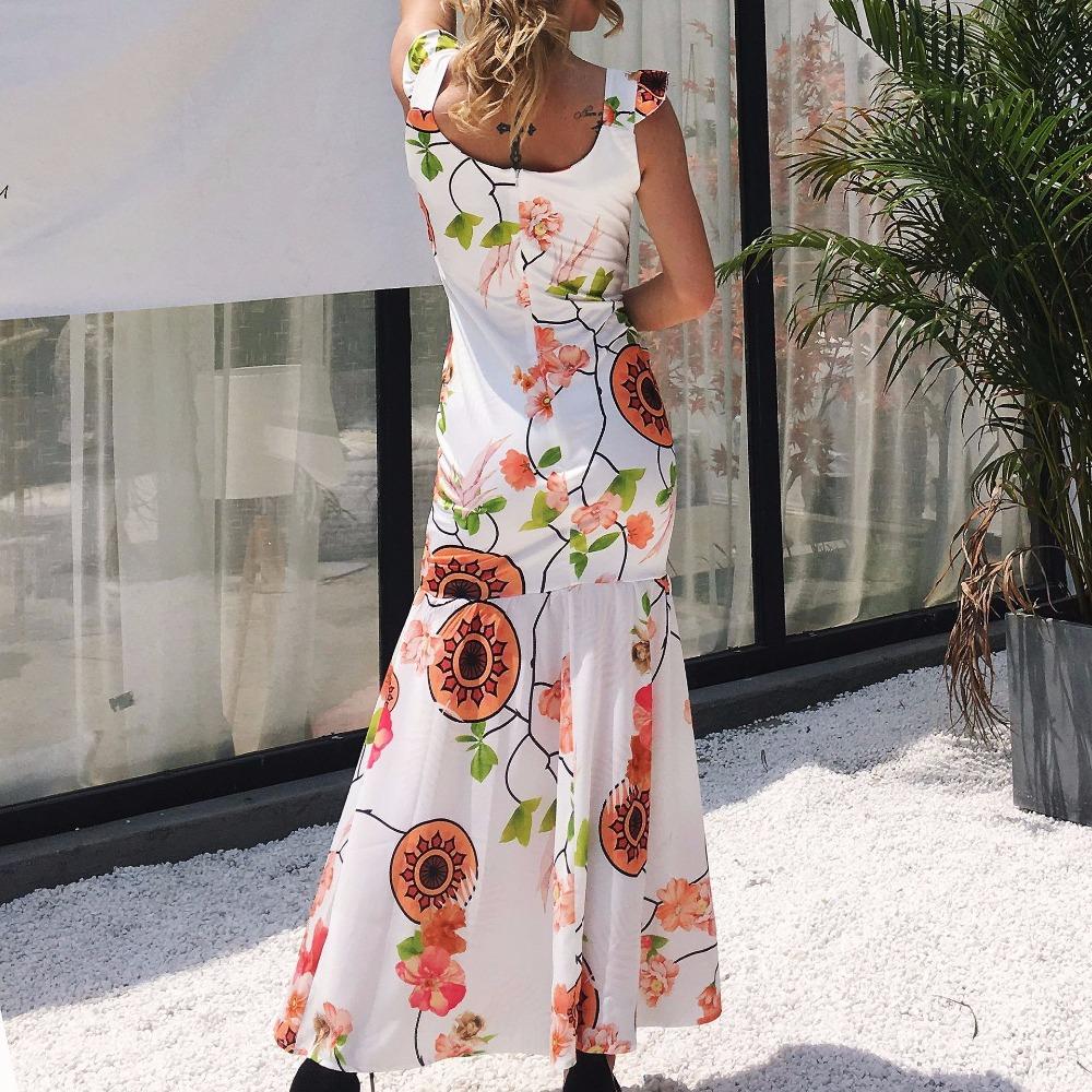 Sexy V-neck Floral Printed Chiffon Mermaid Maxi Dress