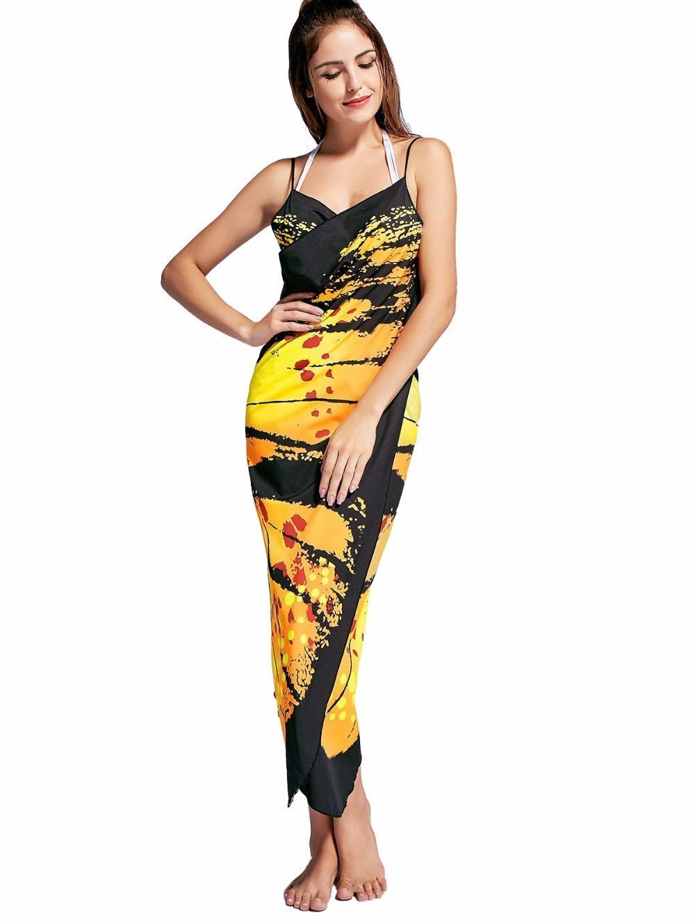 Butterfly Print Sexy Backless Beach One-piece Cover-up Dress