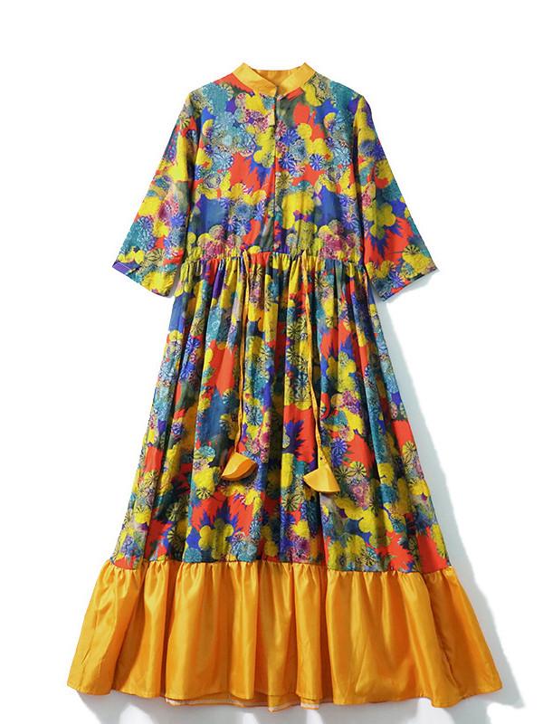 Spring and Autumn Seaside Vacation Loose Waist Dress