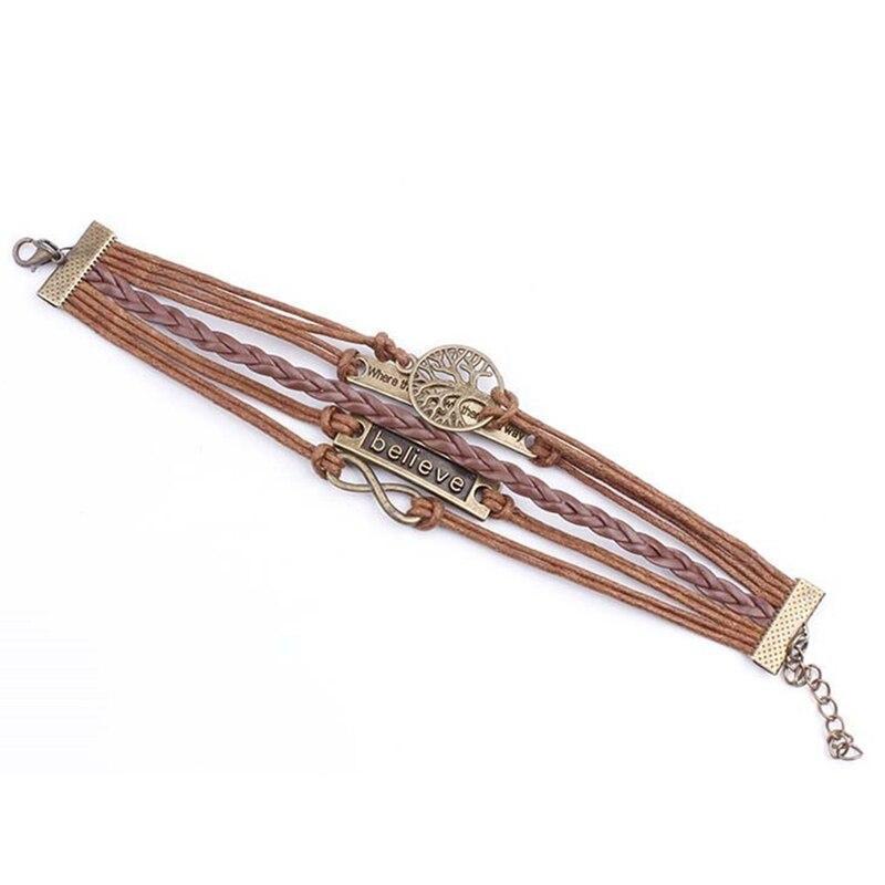 4 Pcs/Set Charm Leather Bracelet Tree Of Life Brown Rope Bracelet Women Men Yoga Bangles Jewelry Accessories Christmas Gift