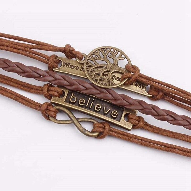 4 Pcs/Set Charm Leather Bracelet Tree Of Life Brown Rope Bracelet Women Men Yoga Bangles Jewelry Accessories Christmas Gift