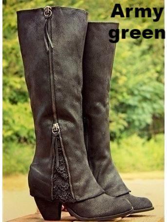 Women's Knee-High Zipper Tassels High Heels Boots
