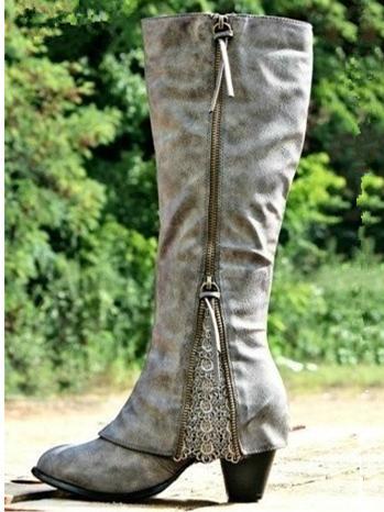 Women's Knee-High Zipper Tassels High Heels Boots