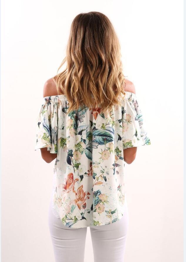 European and American Fashion Printing One Word Shoulder Dress Woman T-shirt