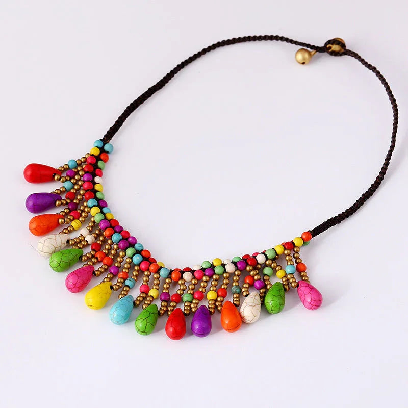 Bohemian Turquoise Hand-woven Short Money Chain Full Sincere Jewelry Drop Pendant Clavicle Chain Necklace - emogogo