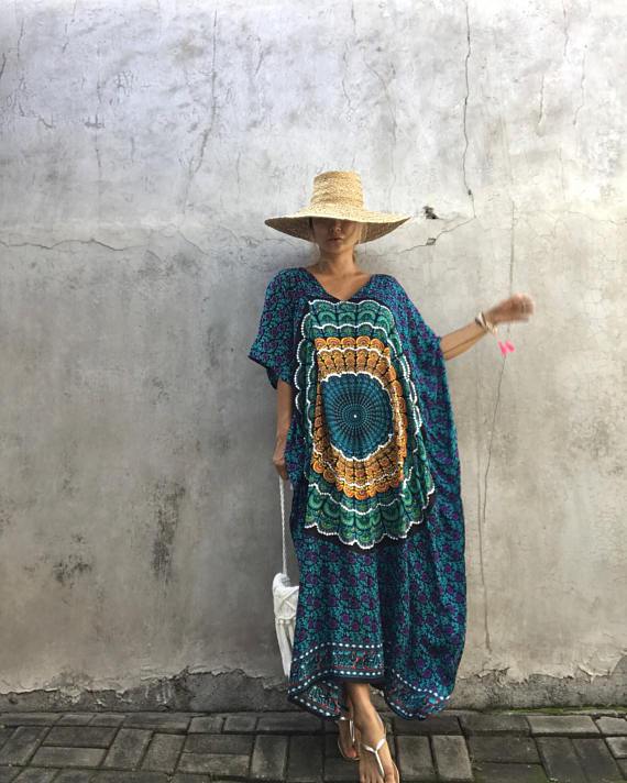 Bat Sleeve Print Dress Robe