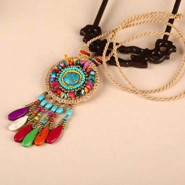 Hand-woven Folk Style Tibet Spike Long Necklace - hiblings