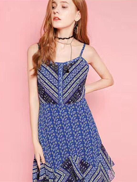 Asymmetric Chiffon Falaba Spaghetti-neck Maxi Dress