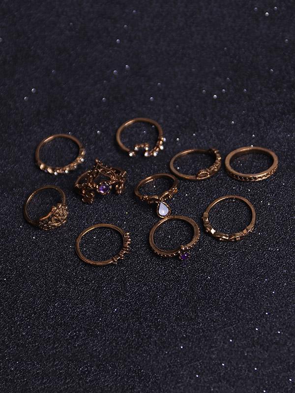 10Pcs Vintage Crown Rings Accessories