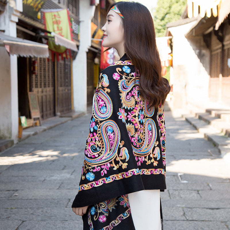 Tibetan and Nepal embroidered flower imitation cashmere scarf for women outside with sunscreen air-conditioning shawl