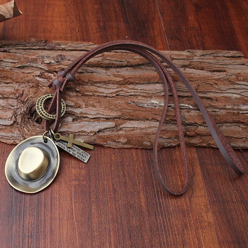 Western Cowboy Hat Pendant with Jewelry Pendant Long Sweater Chain