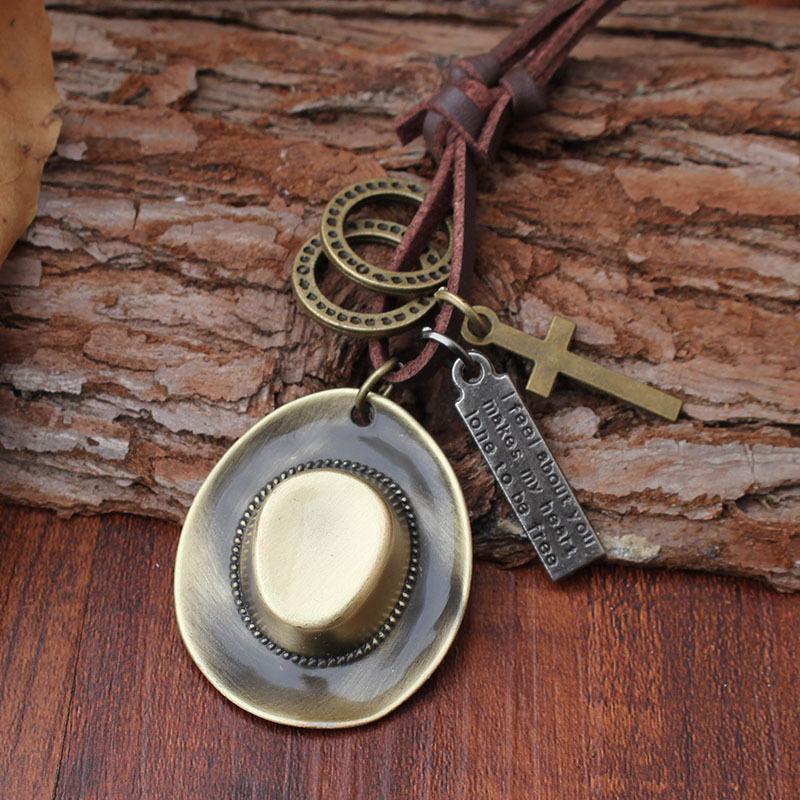 Western Cowboy Hat Pendant with Jewelry Pendant Long Sweater Chain