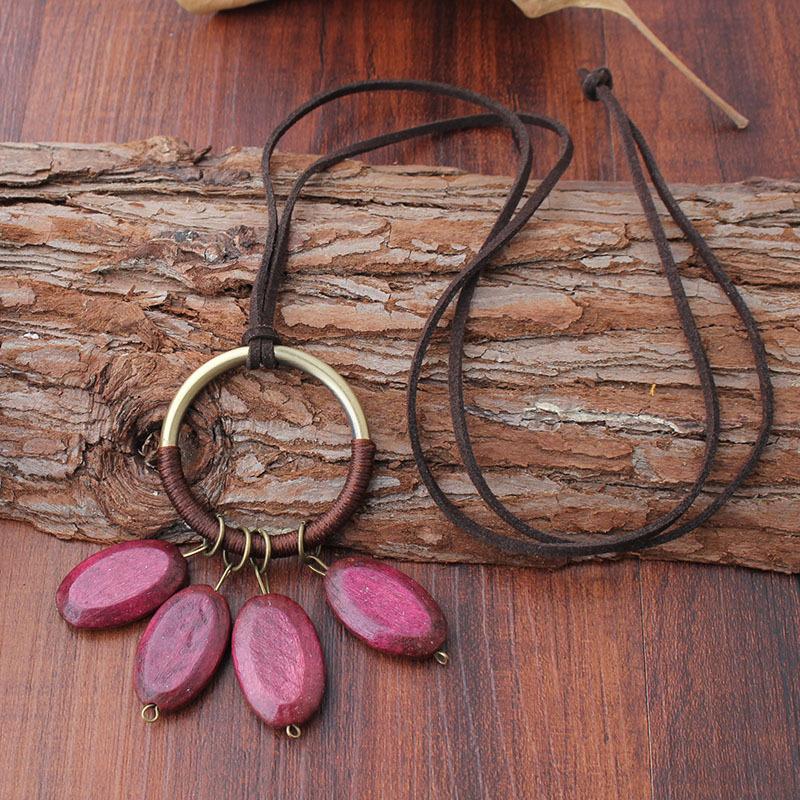 National Style Fashion Necklace Wooden Long Sweater Chain Furry Cord Necklace