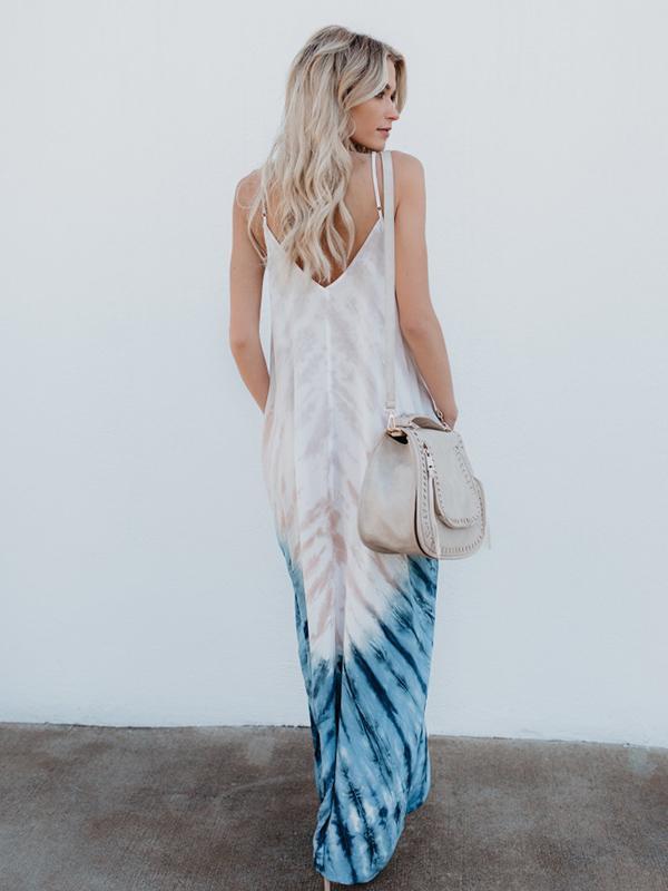 Spaghetti Strap Print Beach Maxi Long Dress