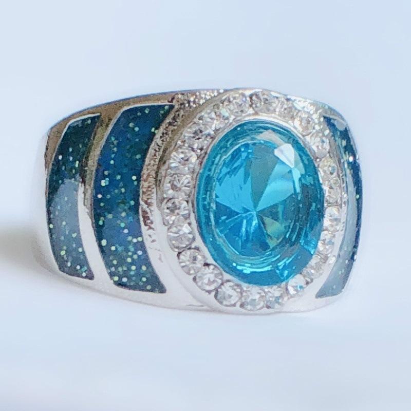 Engagement Blue Rhinestone Silver Jewelry Party Wedding Rings