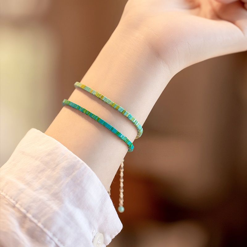 Spring green very fine Turquoise Bracelet Antique Jewelry Vintage K gold fresh green Female Minority Bracelet