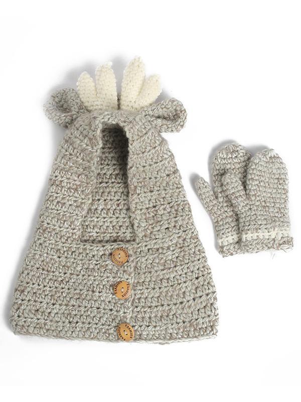 Super Cute Knitted Elk Single Button Hat Glove Accessories