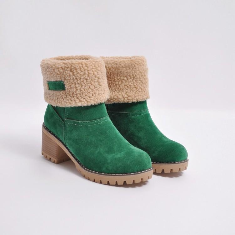 Brushed Thickness Solid Color Round Toe Flock Short Boots