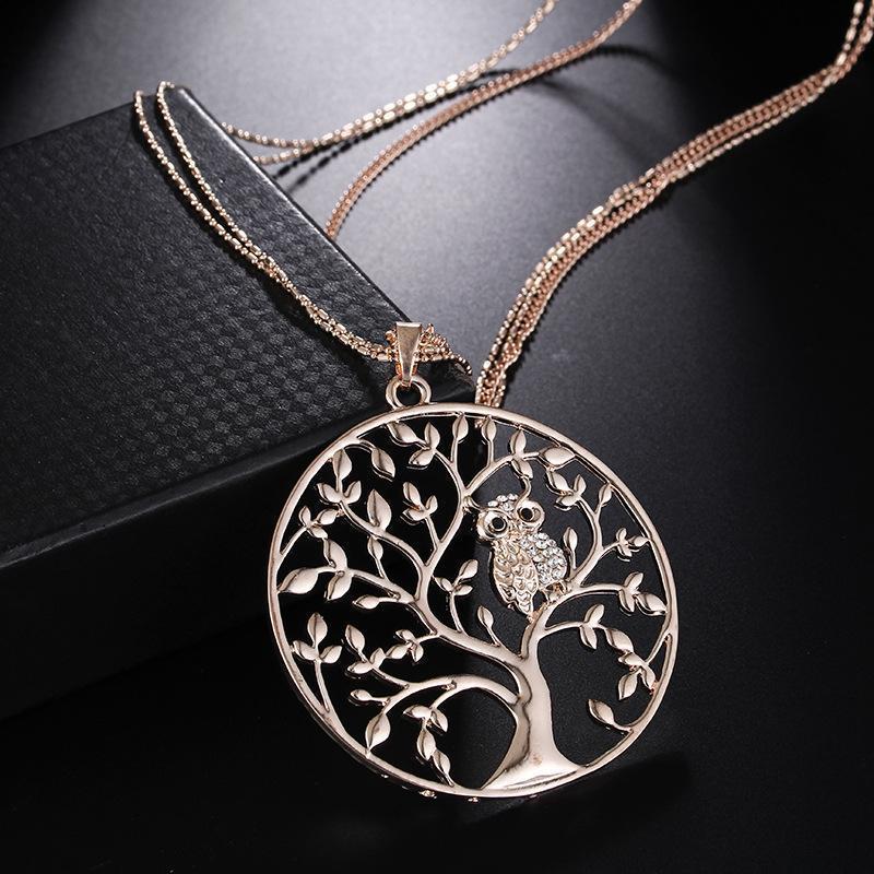 Character Owl Pendant Necklace Creative Life Tree Hollow Sweater Chain Pendant