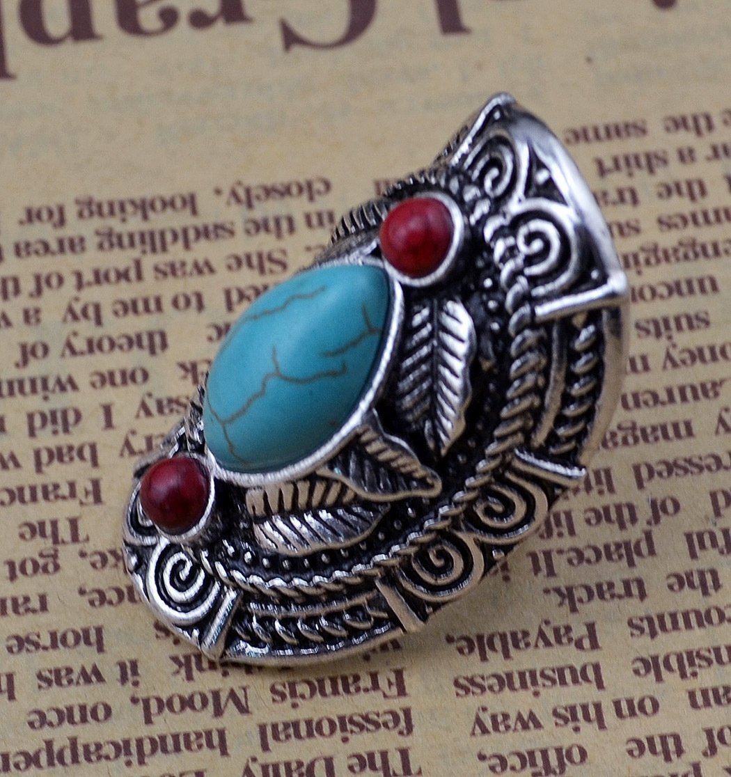 Vintage Bohemia Tibetan Ethnic Siver Engraving Leaf Adjustable Ring Jewelry