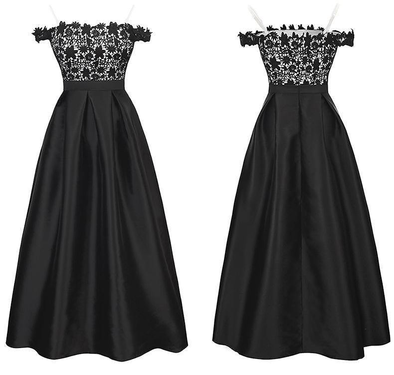 Off Shoulder Lace Splice Evening Gown Maxi Dress