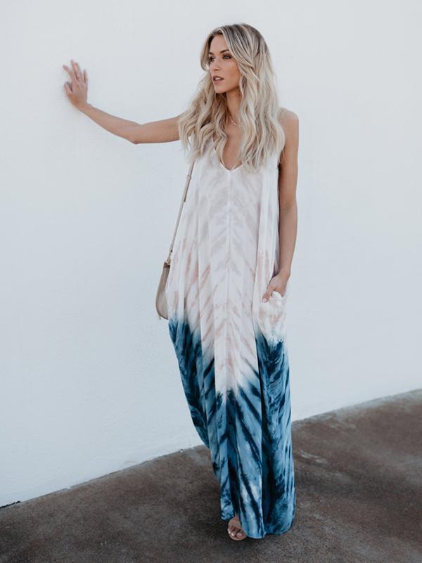 Spaghetti Strap Print Beach Maxi Long Dress