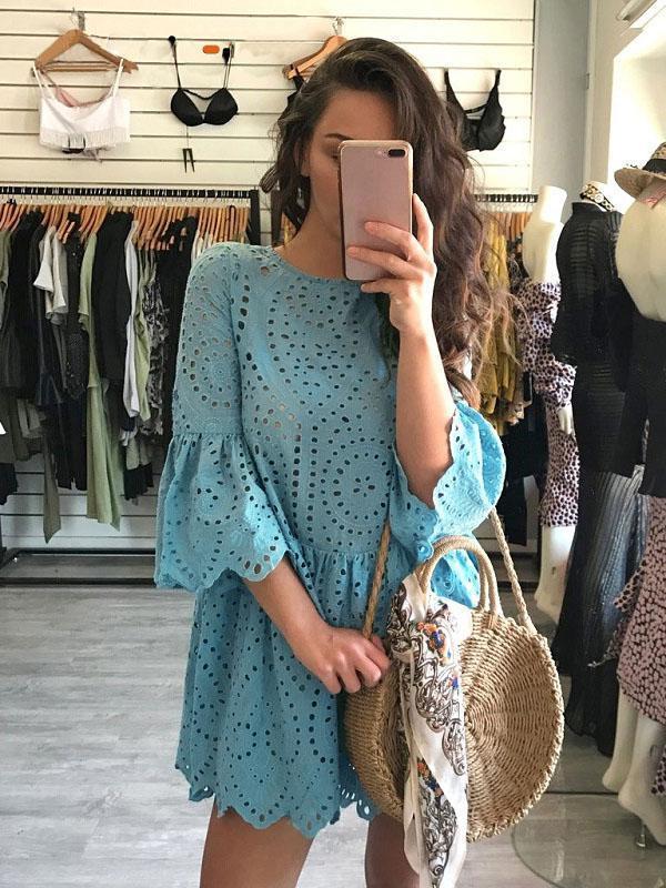 Summer Lace Splice Solid Color Mini Dress