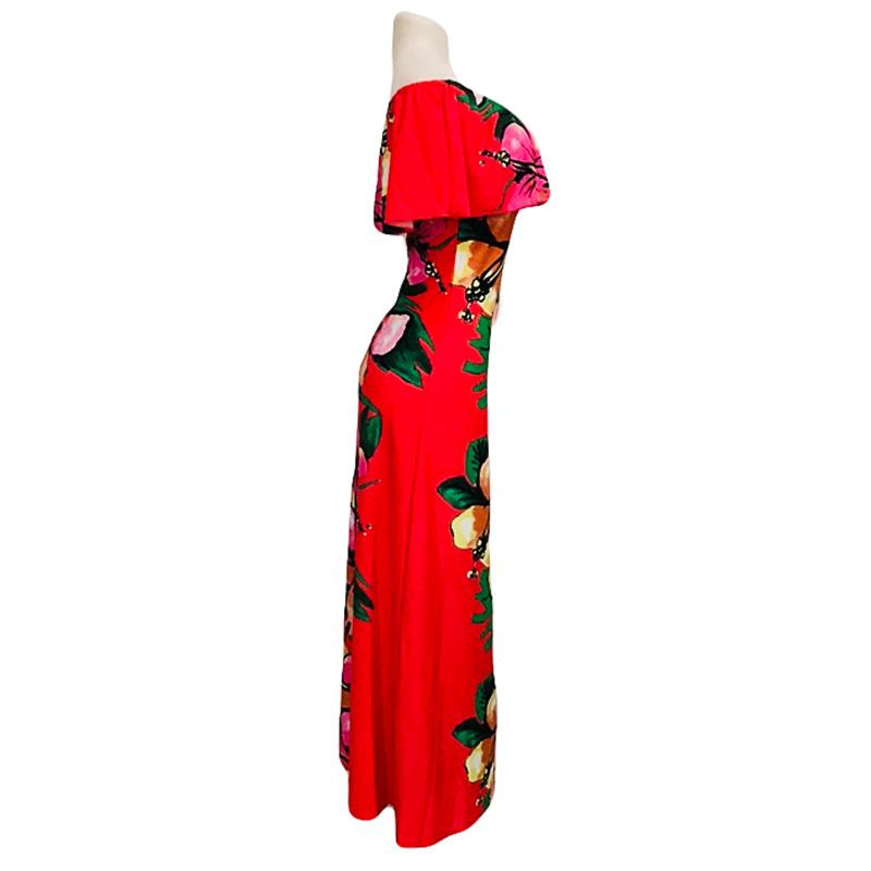 Explosions A Word Collar Wrapped Chest Women's Shoulder-length Printed Dress