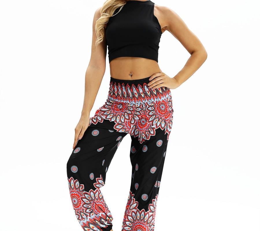 Colorful flower digital printing casual pants loose and thin elastic leg closing Yoga Pants