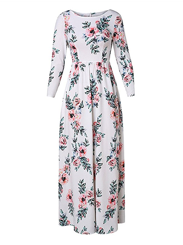Women s Spring Fashion Printed Flower Floor-length Dress