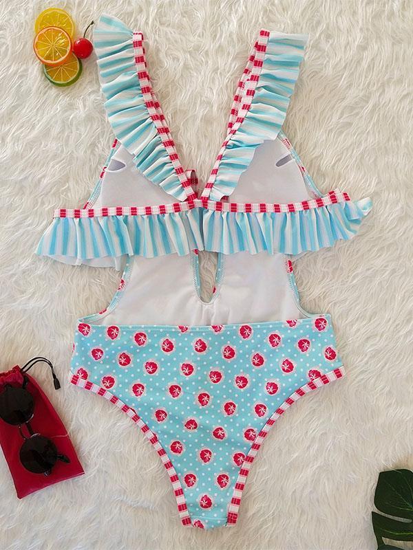 V-neck Bandage Sexy Floral One Piece Swimwear