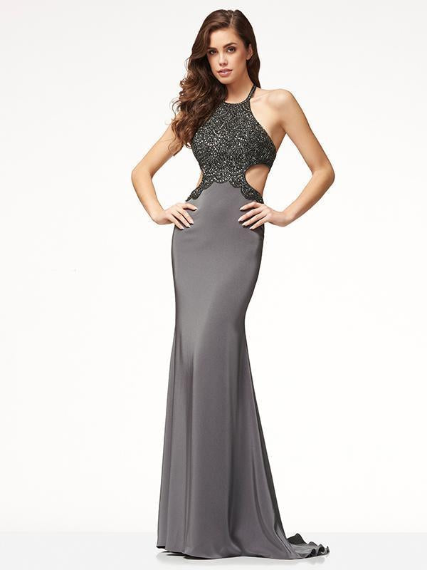 Halter Neck Backless Floor Evening Dress