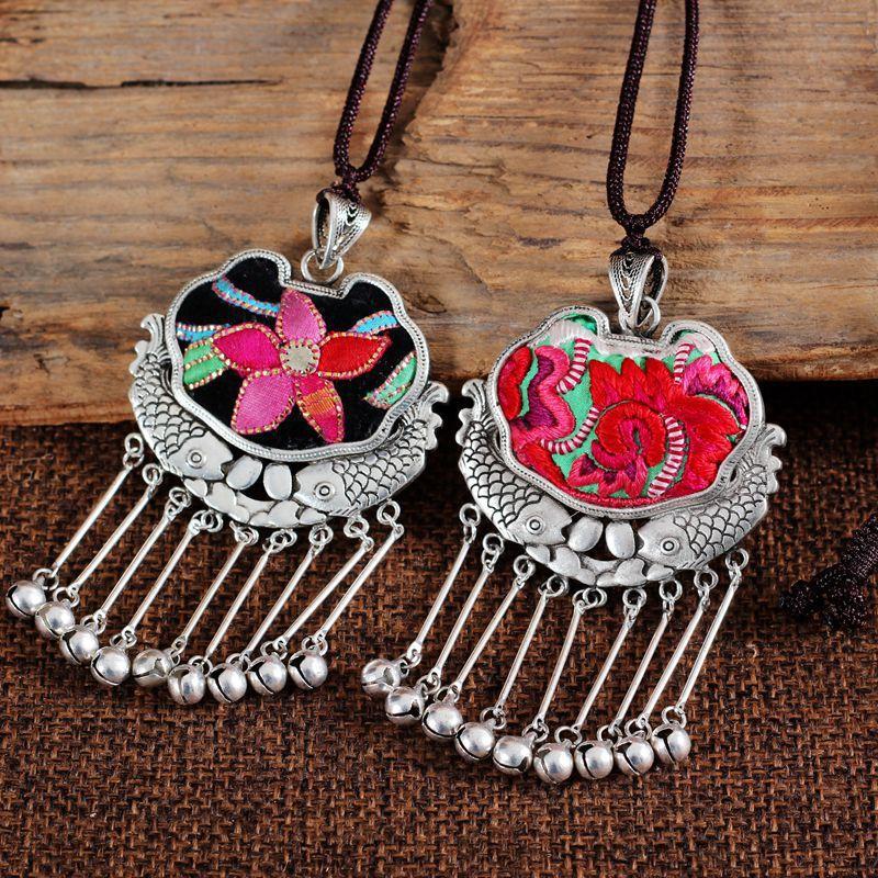Embroidery Necklace Sweater Chain Retro Pendant