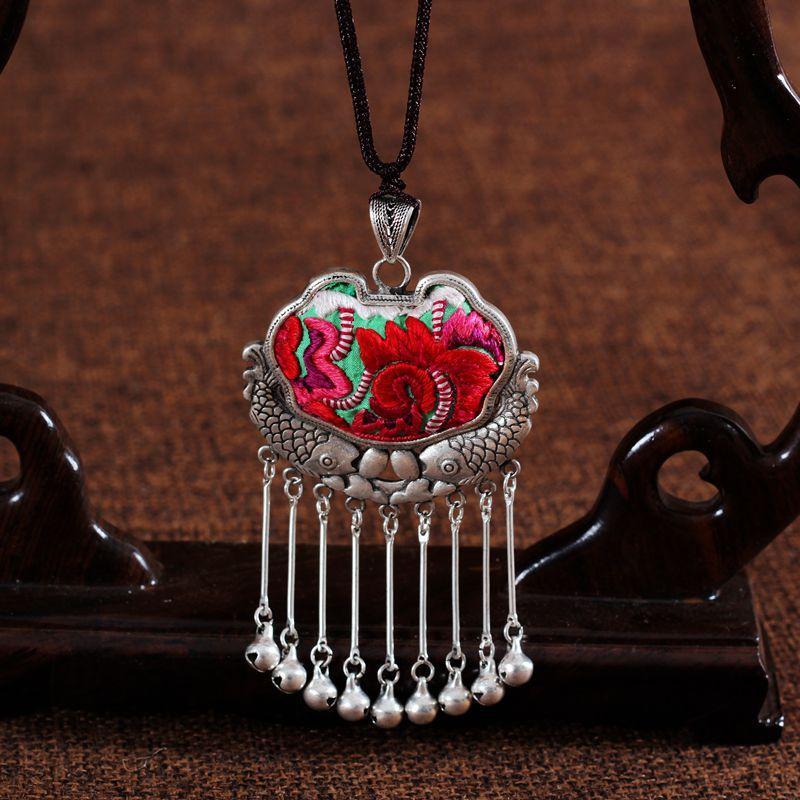 Embroidery Necklace Sweater Chain Retro Pendant